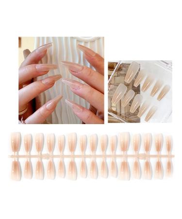 FEIlei 30Pcs Long Press on Nails Coffin French Fake Nails Tip Gradient Acrylic Nails Glossy False Nails for Women Girls