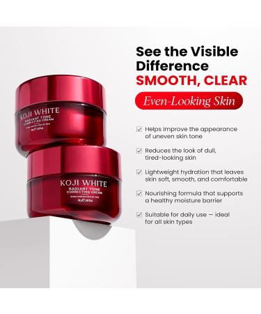 Koji White 1% Kojic Acid Cream | Face Moisturizer Radiant Tone Correcting Cream with 1% Alpha-Arbutin 3% Niacinamide & Hyaluronic Acid for All Skin Types Unscented Vegan Skincare 1.05 FL Oz - Buy Online on GoSupps.com