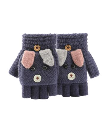 Convertible Fingerless Gloves Flip Top Mittens Warm Knit Glove with Cover for Kids Girls Boys Purple