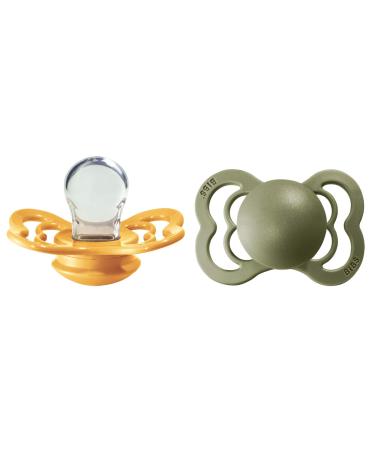 BIBSS Supreme Schnuller 2-pack BPA-free symmetrical nipple.Silicone made in Denmark.0-6 months (2 Pack) Honey Bee / Olive 0-6 months (2 Pack) Honey Bee / Olive