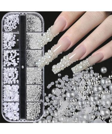 Shop Dornail 1 Box 12 Grids White Pearl Nail Art Decorations - Stainless Steel Caviar Beads & Flatback Pearls for DIY Crafts - Buy Online on GoSupps.com