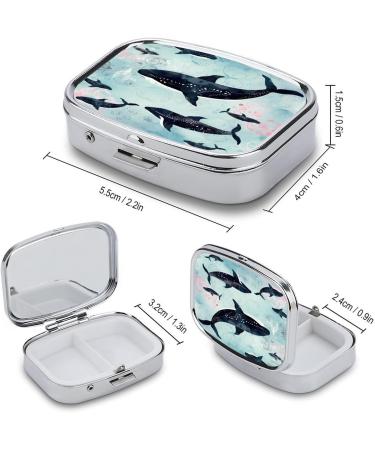 Whale Print Pill Box - 2 Compartment Portable Pill Organizer | Decorative Metal Medicine Case for Pocket & Purse - Buy Online on GoSupps.com