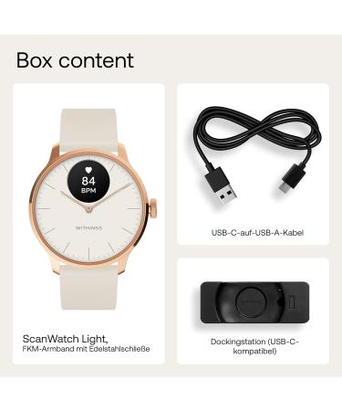 Withings Scanwatch Light - Hybrid Smartwatch with Heart Monitoring Activity & Sleep Tracking 30 Days Battery GPS - Ros gold White - Buy Internationally - Buy Online on GoSupps.com