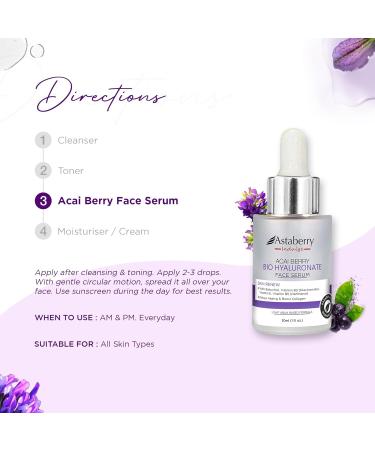 Acai Berry Anti Aging Facial Serum - Hyaluronic Acid Bakuchiol Niacinamide for Firming & Smoothing Skin - Buy Online on GoSupps.com