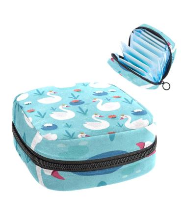 Classy Swan with Crown Water Lotus Sanitary Napkin Storage Bag Feminine Menstrual Cup Pouches Nursing Pad Holder Tampon Bags Portable Period Bag for Women Teen Girls 1Pcs Multi-colored 3