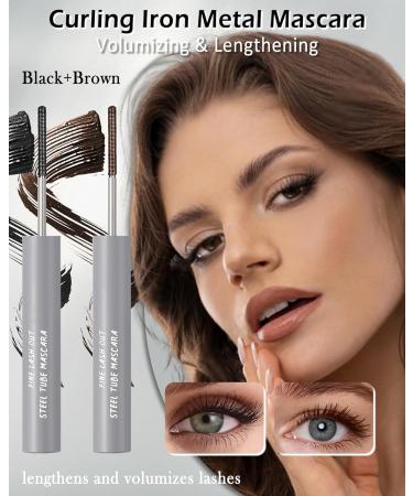 Washable Metal Rod 3D Mascara-2Pcs Waterproof Black Brown Tubing Mascara Volume and Length Long Lasting Smudge-proof Curling Eyelash Iron Brush Wand Mascara Mother's Day Makeup Gift Set for Women Black+brown - Buy Online on GoSupps.com
