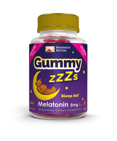 Gummy ZZZs Melatonin - Sleep Gummies 5 mg - Strawberry Flavor - 90 Count - Vegan-Friendly Gelatin and Gluten Free - Halal and Kosher Certified - Nighttime Gummies for Men and Women