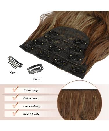 Feshfen 50cm Clip In Hair Extensions - 4PCs Synthetic Wavy Red-Brown & Ash Blonde - 180g Women's Hair Extensions - Buy Online on GoSupps.com