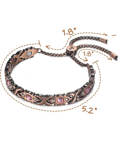 RainSo Women Pure Copper Magnetic Therapy Bracelet for Arthritis Pain Relief - Adjustable Design, Pink Crystal in Display Box - Buy Online on GoSupps.com