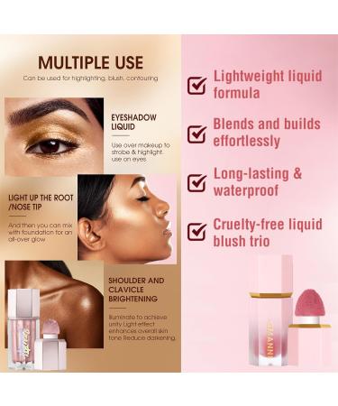 3PCS Liquid Contour & Liquid Highlighter & Liquid Blush Set - Long Lasting Smooth Lightweight Cream Blusher Highlighters Contouring Bronzer - Built-in Sponge Tip Face Makeup Set Gift A Set - Buy Online on GoSupps.com