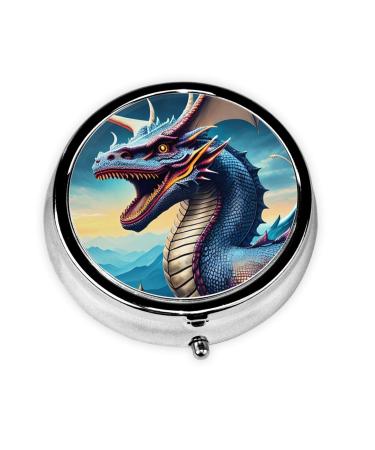 Roaring Dragonround Pill Box 3 Compartment Round Pill Box Organizer Portable Travel Pill Box for Traveling.