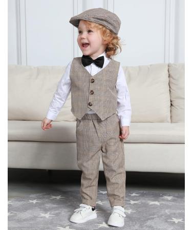 Mint Green Baby Boys Blazers Suit 5pcs Wedding Outfit | Khaki Plaid 2-3 Years - Buy Online on GoSupps.com