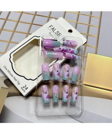 Shop 24Pcs Marble Pattern Medium Square Press-On Nails - Reusable French Fake Nails for Women | Glossy Coffin Design - Buy Online on GoSupps.com