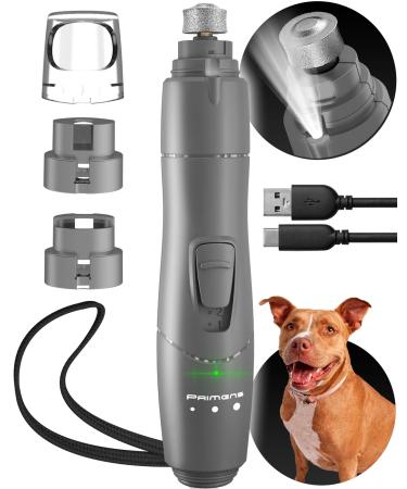 Dog Nail Grinder with LED Light, Rechargeable Dog Nail Grinder for Large Dogs, Medium & Small Dogs, Professional Pet Nail Grinder for Dogs Quiet Soft Puppy Grooming, Cat Nail Grinder Trimmer Gray