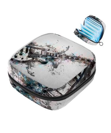 Menstrual Bag with Zipper Ladies Napkin Bag Tampons Collecting Bags for Women and Girls (Guitar Instrument)