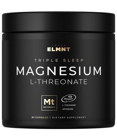 Triple Sleep Magnesium L-Threonate w. Apigenin Theanine & Magtein Magnesium L Threonate - High Absorption Magnesium Supplement Capsules for Men and Women Magnesium Powder Pills