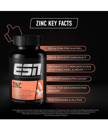 Buy ESN Zinc 2-Pack | 120 Capsules 25mg Zinc Bisglycinate | Vegan Immune Support | Quality Tested in Germany - Buy Online on GoSupps.com