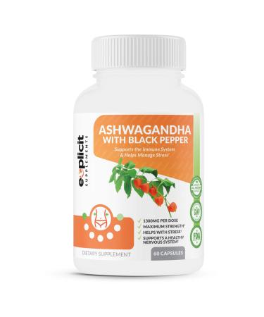 Ashwagandha Root Capsules with Black Pepper 1300mg 1 Month