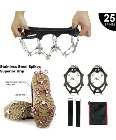 Ykall Ice Cleats Traction Snow Grips with 25 Stainless Steel Spikes - Anti Slip for Men, Women, and Kids - Ideal for Hiking, Fishing, Walking, Climbing - Large Size for Mountaineering - Buy Online on GoSupps.com