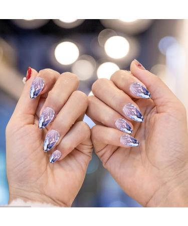 Almond Shaped Fake Nails | Medium Acrylic Fake Stick on Nails Full Rhombus Crystal Fake Nail Kit in 12 Sizes with Glue for Home or Salon - Buy Online on GoSupps.com