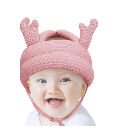 Baby helmet protection helmet infant toddler children anti-collision head protection cap protective hat cotton hat head protection hat adjustable head protection 6 to 60 months baby moose pink