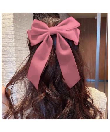 Yheakne Velvet Hair Bow Tail Satin Bow Long Tail Headpieces Winter Hair Barrette Headwear Hair Accessories for Women and Girls Gifts (Pink)