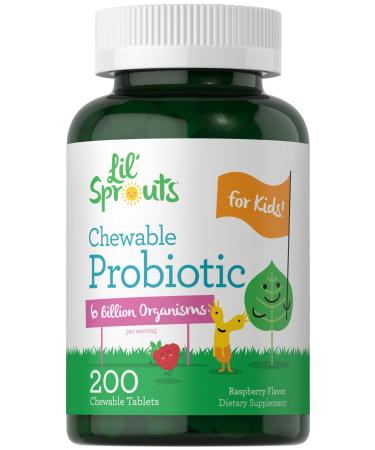 Carlyle Probiotics for Kids Chewable | 200 Count | 6 Billion CFUs | Raspberry Flavor | Non-GMO & Gluten Free Supplement | by Lil' Sprouts