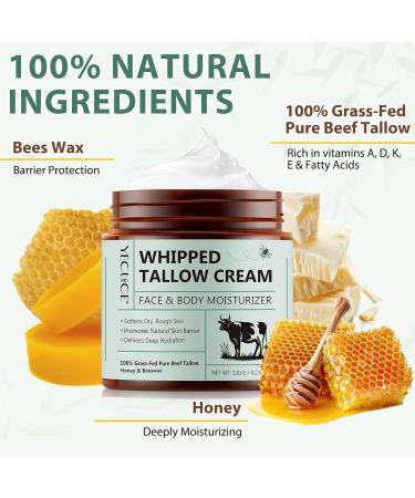 Beef Tallow for Skin 4.2oz Tallow and Honey Balm Face Moisturizer and Nourishes Body Grass Fed Whipped Beef Honey Cream Reduces Irritation Skin and Sensitivity 4.2 Fl Oz (Pack of 1) - Buy Online on GoSupps.com
