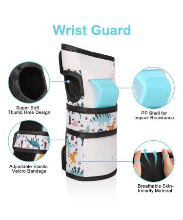 Dinosaur Knee and Elbow Pads Set for Kids 5-15 Years Tiffany Blue - Protective Gear for Skating, Cycling, Scooter - Includes Wrist Guards and Drawstring Bag - Buy Online on GoSupps.com