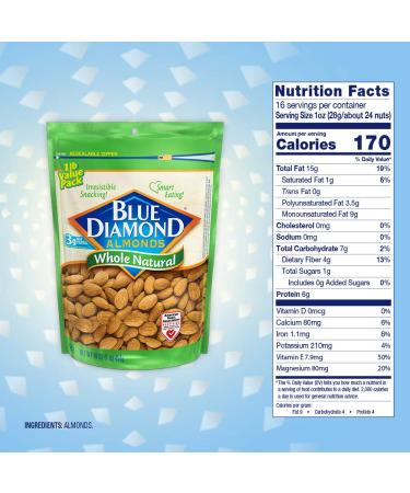 Blue Diamond Almonds Raw Whole Natural 16oz - Premium Quality Almonds - Buy Online on GoSupps.com