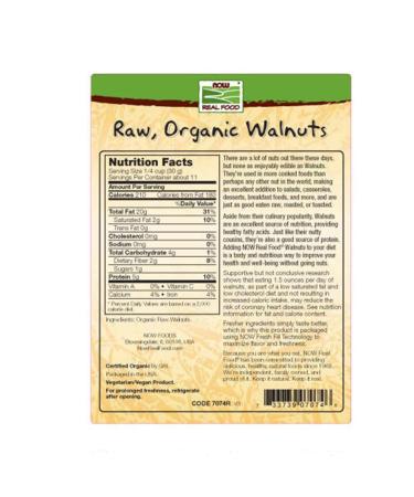 NOW Foods Certified Organic Raw Walnuts - 12oz (Packaging May Vary) - Buy Online on GoSupps.com