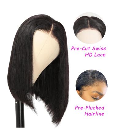 Short Bob Glueless Human Wigs for Black Women | Pre-Cut Lace Natural Hairline 180% Density | 12-Inch Straight Bob Wig Beginner Friendly - Buy Online on GoSupps.com
