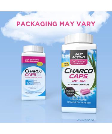 Charcocaps Fast Acting Gas Relief - 100 Capsules | Drug Free Activated Charcoal Formula | Bloating & Flatulence Detox | 30 Day Supply - Buy Online on GoSupps.com