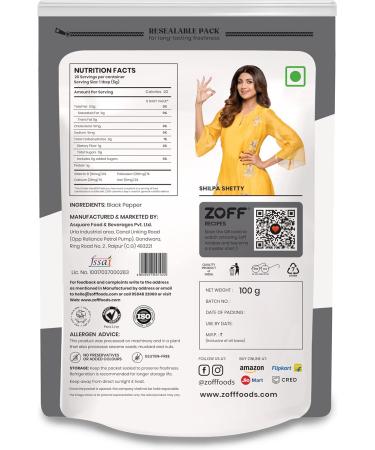 ZOFF Black Pepper Powder (100g / 3.05oz) | All Natural | Vegan |Indian Origin - Buy Online on GoSupps.com