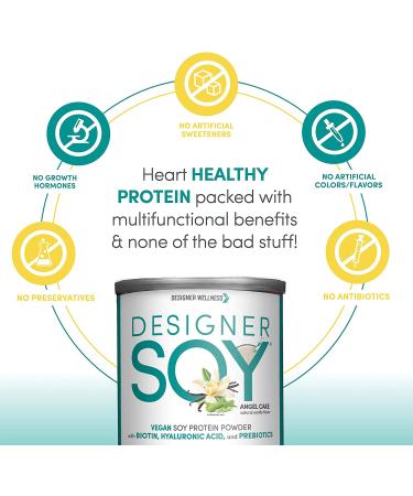 Designer Wellness Vanilla Angel Cake Soy Isolate Protein Powder with Biotin, Hyaluronic Acid & Prebiotics - Vegan & Non-GMO - 11.4 oz - Buy Online on GoSupps.com