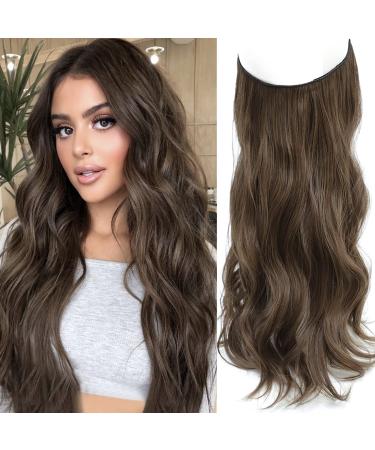Secret Hair Extensions Invisible Wire Hair Extensions One Piece Wavy Hair Extension Synthetic Hair Pieces for Women 20 Inch Dark Ash Brown Hair Extensions (Dark Ash Brown)