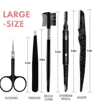 Grendly 5 Piece Eyebrow Care Set - Stainless Steel Tweezers Scissors Comb & Pen - Perfect Eyebrow Grooming Kit for Flawless Brows - Buy Online on GoSupps.com
