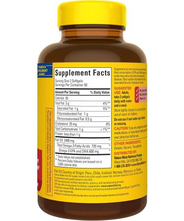 Nature Made Fish Oil Omega 3 Supplements 1200mg Softgels Omega 3 Fish Oil for Healthy Heart Support 100 Softgels 50 Day Supply 100 Count (Pack of 1) - Buy Online on GoSupps.com