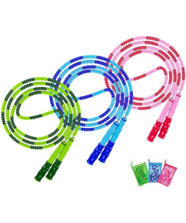 Jump Rope, Adjustable Length Tangle-Free Segmented Soft Beaded Skipping Rope, Fitness Jump Rope for Kids, Man, and Women Weight Loss 9.2 Feet Blue