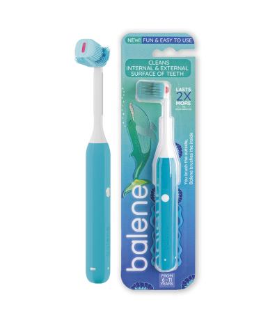 Balene - double -sided children's toothbrush for children cleans inside and outside of the teeth rotating brush head antibacterial filaments soft hardness color blue