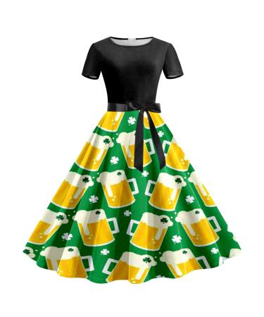 Robe bavaroise pour femme avec ceinture amovible - Col rond - Sans manches - Pour f te de la bi re - Dirndl L Vert
