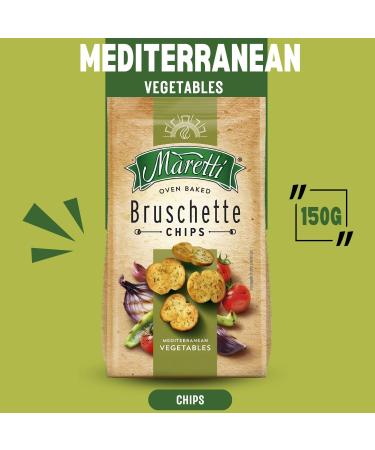 Maretti Bruschette Chips Packet Pick N Mix - Choose From 5+ Flavours | Slow Roasted Garlic Tomato Olives & Oregano Mediterranean Vegetables Sweet Basil Pesto - Pack of 4 x 150g - Buy Online on GoSupps.com
