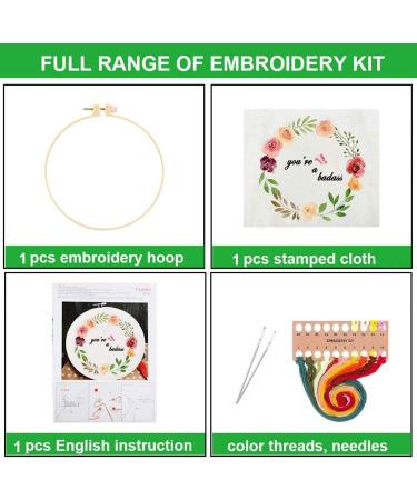 Funny Embroidery Kit for Beginners - Stamped Cross Stitch Kit for Adults - Needlepoint Hoops with Colorful Flowers, Plants, and Cactus Design in Pink - Buy Online on GoSupps.com