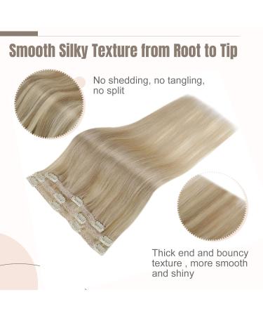 FSHINE Clip-In Hair Extensions | Blonde Highlights | 50g 30cm | Remy Human Hair #16P22 | Dark Ash Blonde & Golden Blonde Mix - Buy Online on GoSupps.com