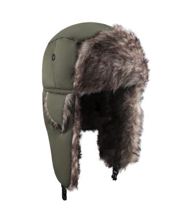 Unisex Faux Fur Winter Trapper Hunting Hat, Windproof Ski Trooper Ushanka Hunting Hat Cap Warm Bomber Hat with Fur Ear Flaps Army-green One Size