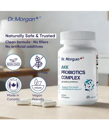 Dr. Morgan Akkermansia Probiotics Complex 20 Billion CFU Increases GLP-1 Production Supports Digestive Health Intestinal Balance & Metabolism for Men & Women Third-Party Tested 60 Capsules - Buy Online on GoSupps.com