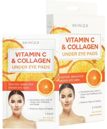 Vitamin C and Collagen Under Eye Patches - Brightens Dark Circles Tightens Under Eye Skin Anti-aging & Firming Under Eye Pads - Cruelty Free Korean Skin Care For All Skin Types - 5 Pairs