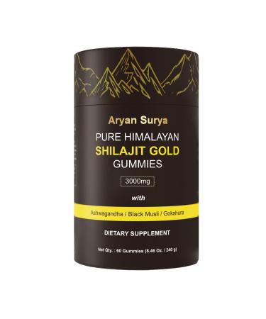 Himalayan Shilajit Gold Natural Gummies 3000mg 60 Count Sugar-Free with Black Musli Gokshura Ginger Dietary Supplement