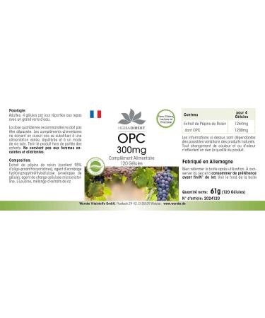HERBADIREKT OPC 300mg Grape Seed Extract Vegan Capsules (120 Count) - Buy Online on GoSupps.com
