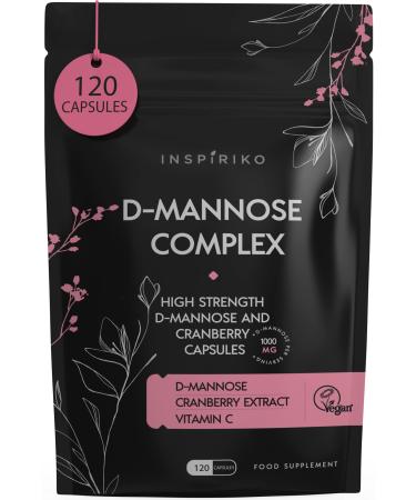 D-Mannose 1000Mg Tablets Complex 3-in-1 Preventative Formula with High-Strength D mannose Powder Cranberry Extract & Vitamin C for UTI Treatment and Cystitis Relief for Women 120 Capsules 120 count (Pack of 1) 120.0